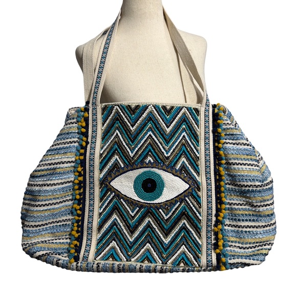 America & Beyond • Grecian Nights Evil Eye Beaded Tote Bag New - Picture 2 of 14